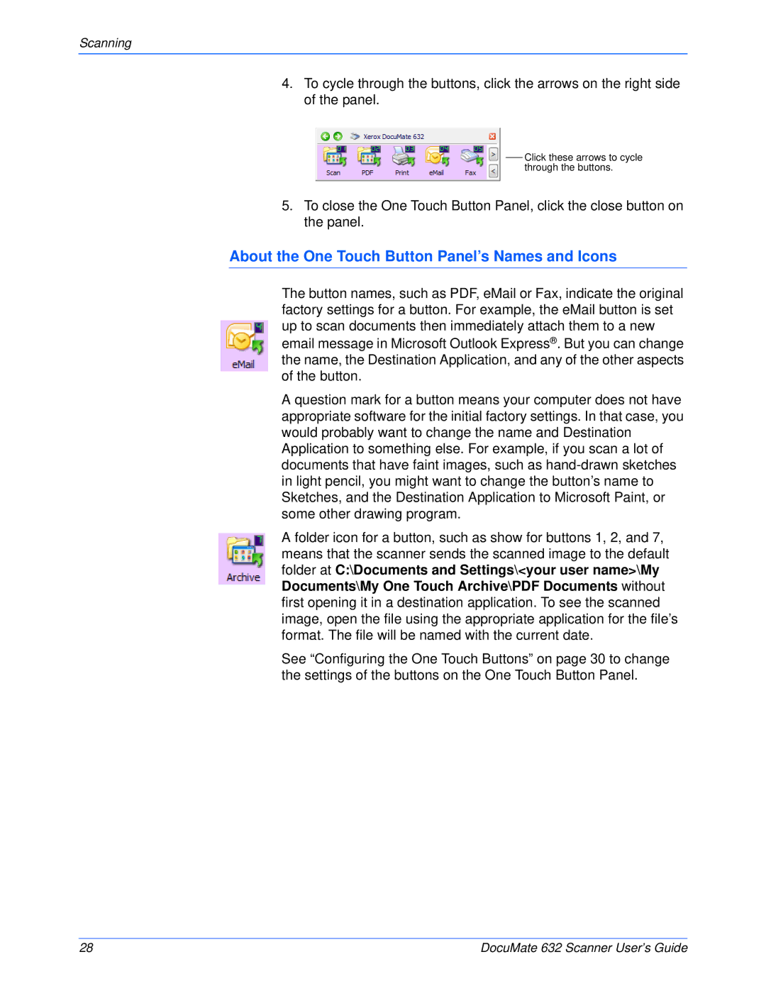 Xerox 632 manual About the One Touch Button Panel’s Names and Icons 