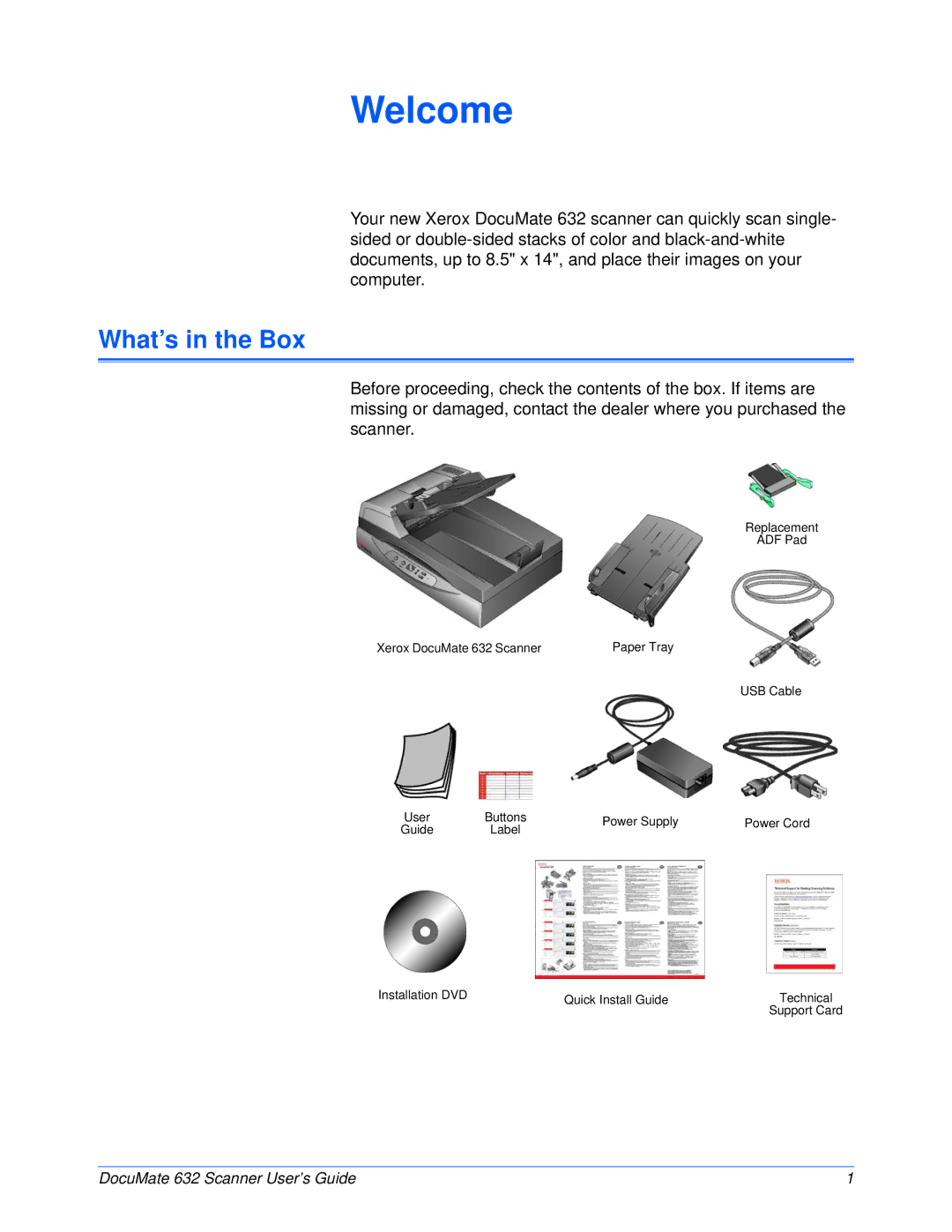 Xerox 632 manual Welcome, What’s in the Box 