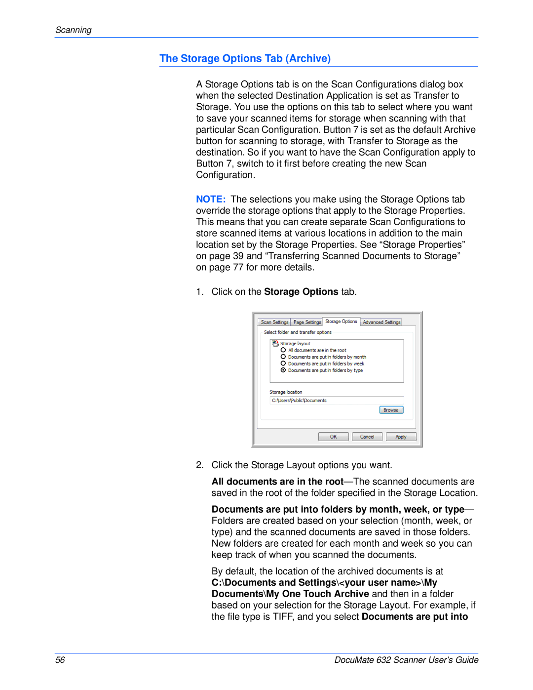 Xerox 632 manual Storage Options Tab Archive 