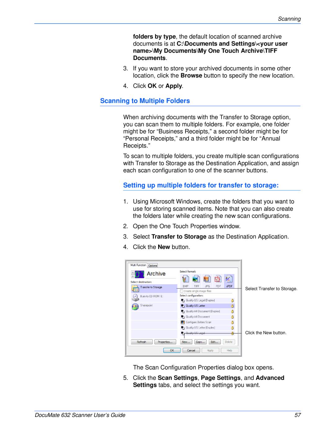 Xerox 632 manual Scanning to Multiple Folders, Setting up multiple folders for transfer to storage 