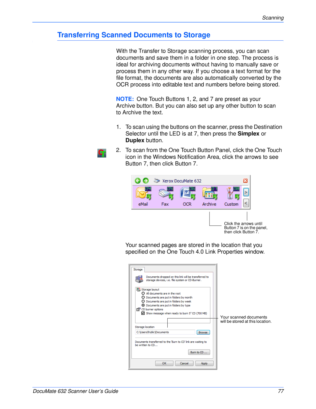 Xerox 632 manual Transferring Scanned Documents to Storage 