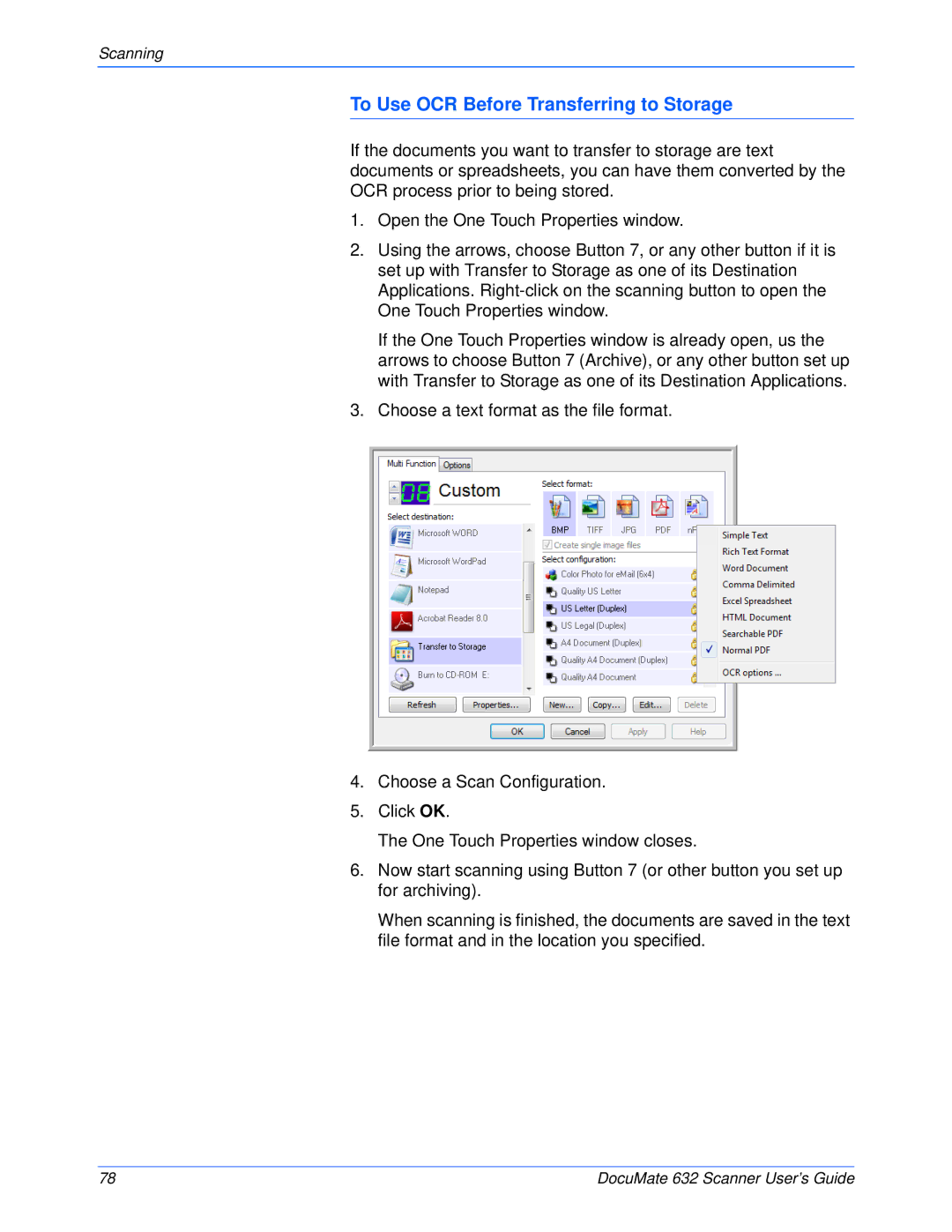 Xerox 632 manual To Use OCR Before Transferring to Storage 