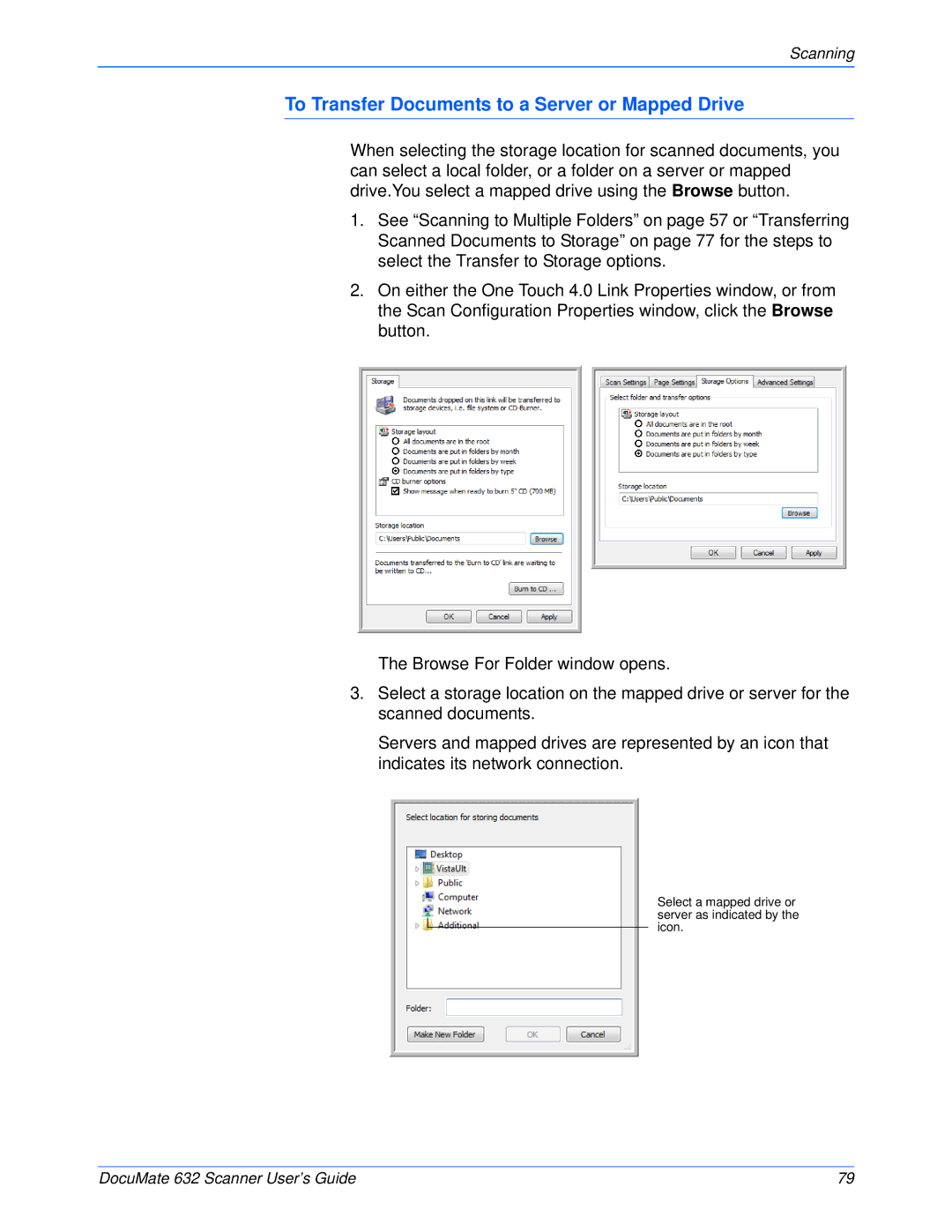 Xerox 632 manual To Transfer Documents to a Server or Mapped Drive 