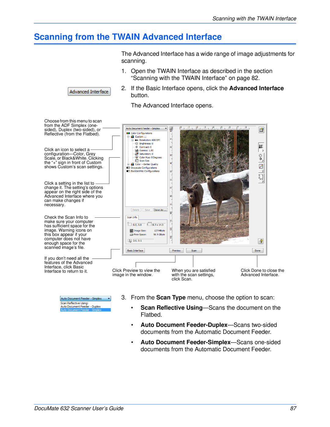 Xerox 632 manual Scanning from the Twain Advanced Interface 