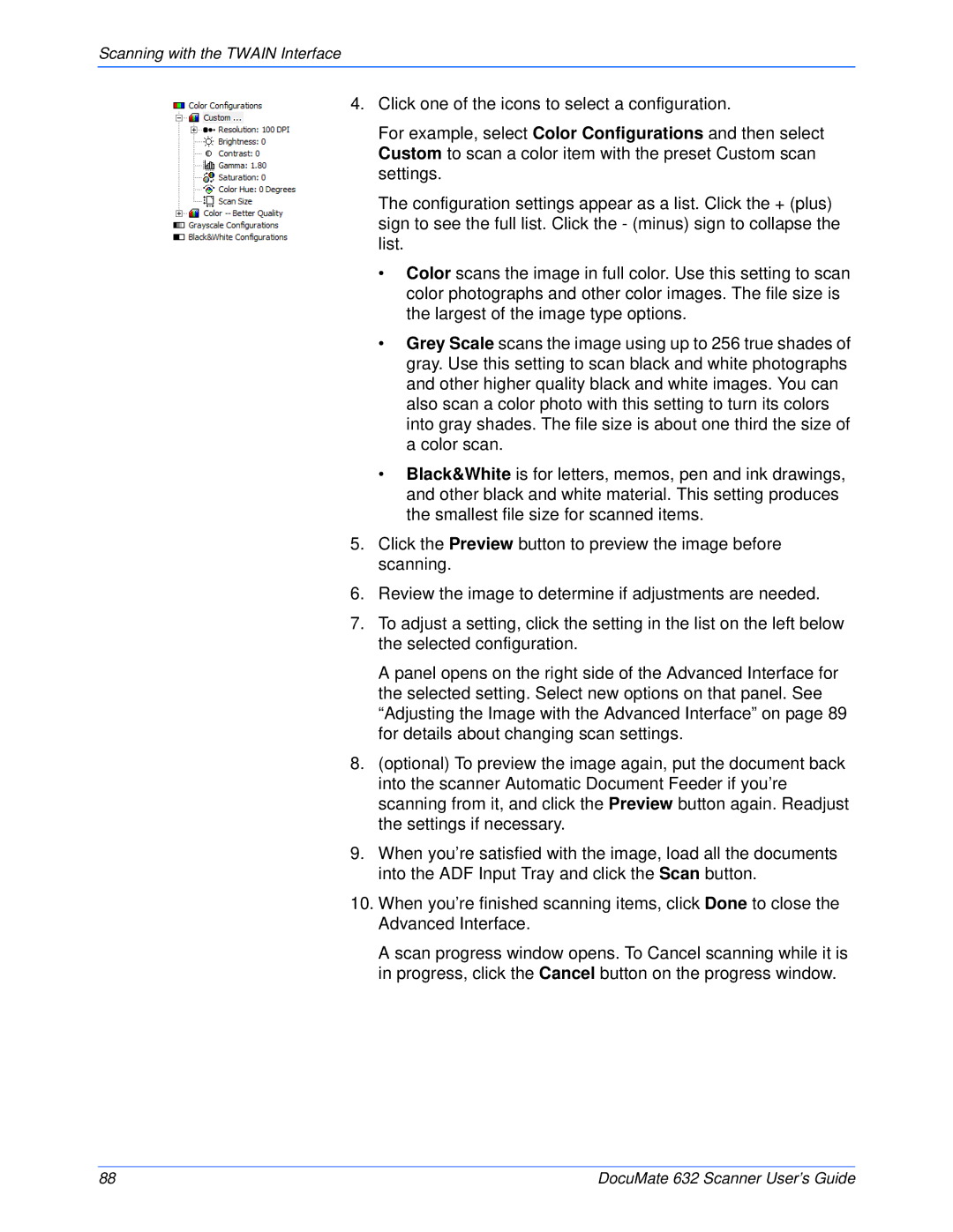 Xerox 632 manual Scanning with the Twain Interface 