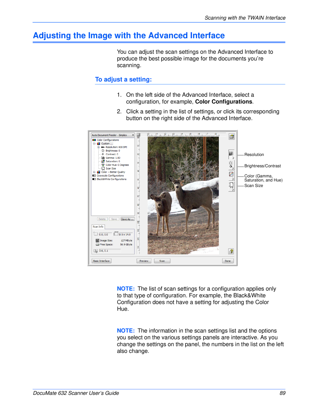 Xerox 632 manual Adjusting the Image with the Advanced Interface, To adjust a setting 