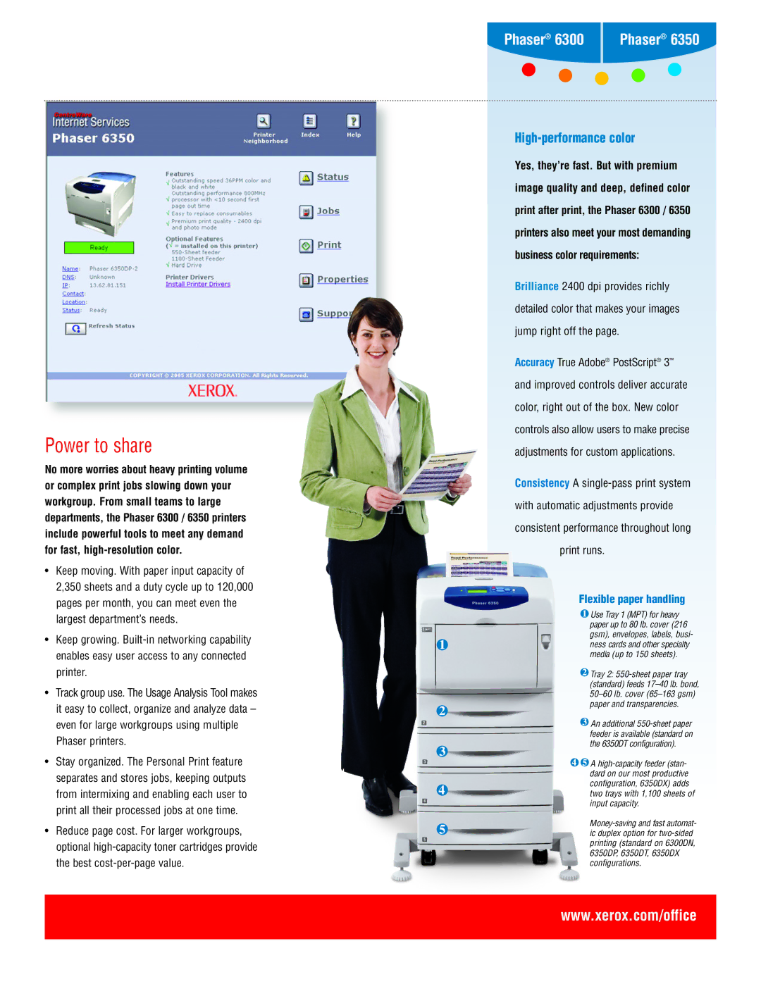 Xerox 6300, 6350 manual Power to share, High-performance color 