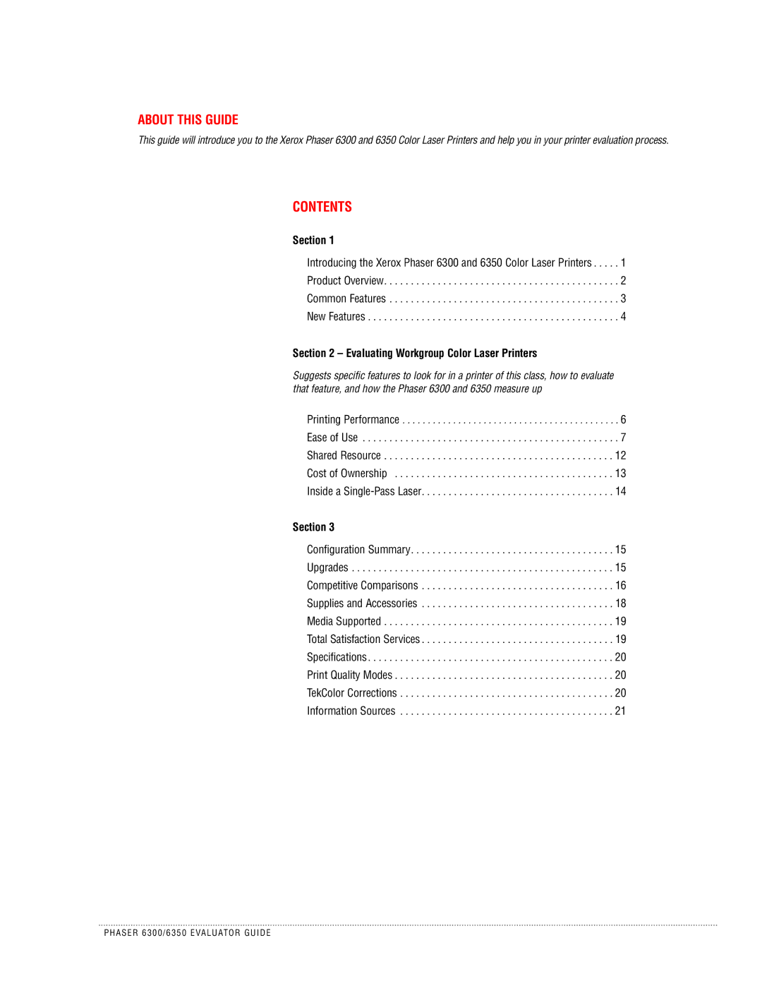 Xerox 6350, 6300 manual Contents 