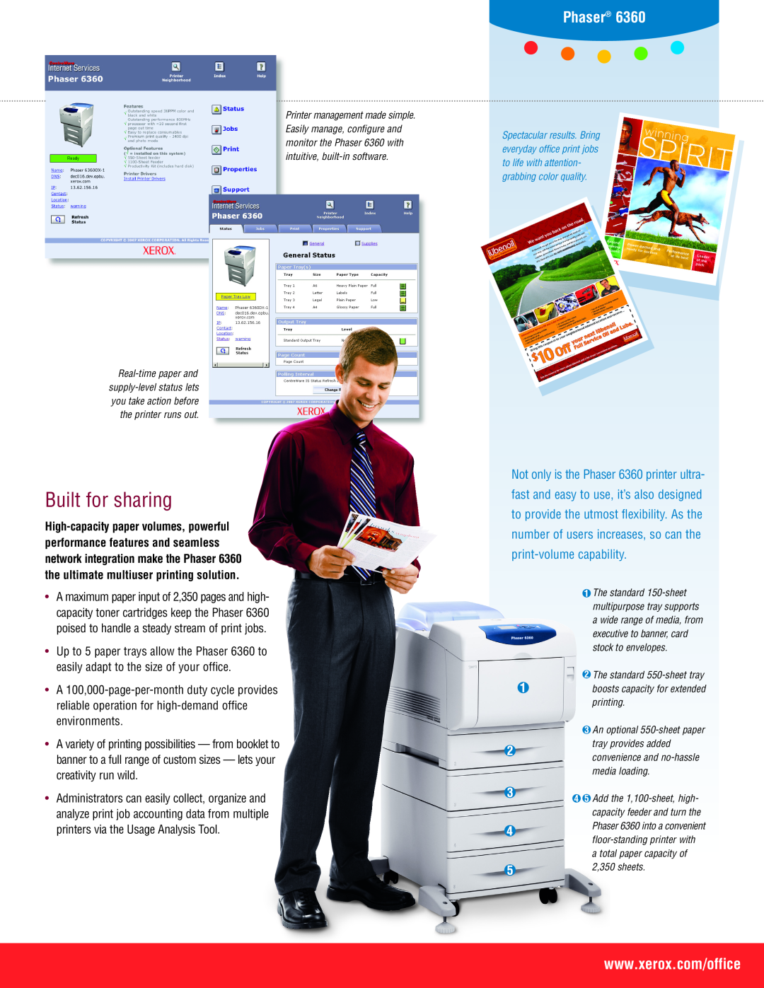 Xerox manual Built for sharing, Not only is the Phaser 6360 printer ultra, print-volume capability 