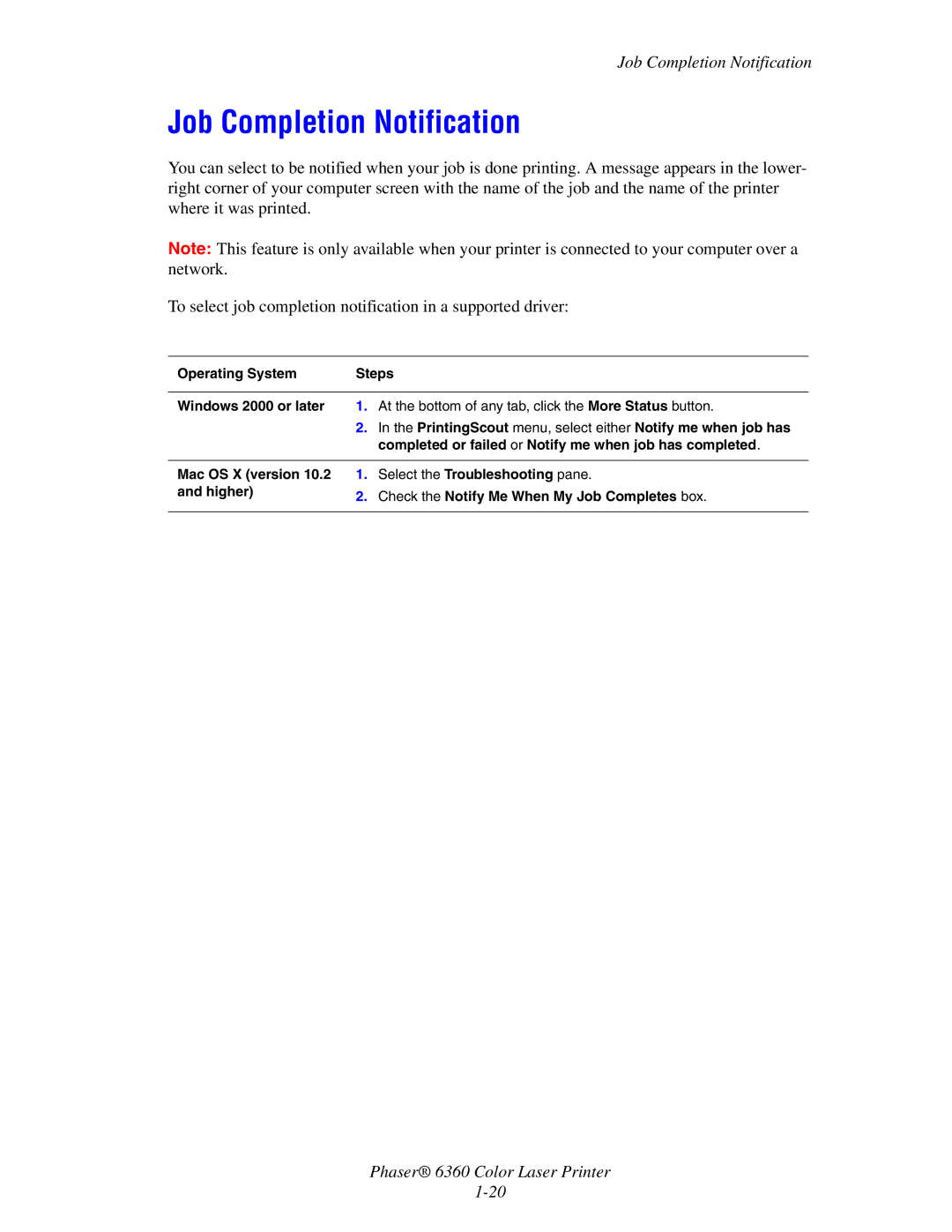 Xerox 6360 manual Job Completion Notification 