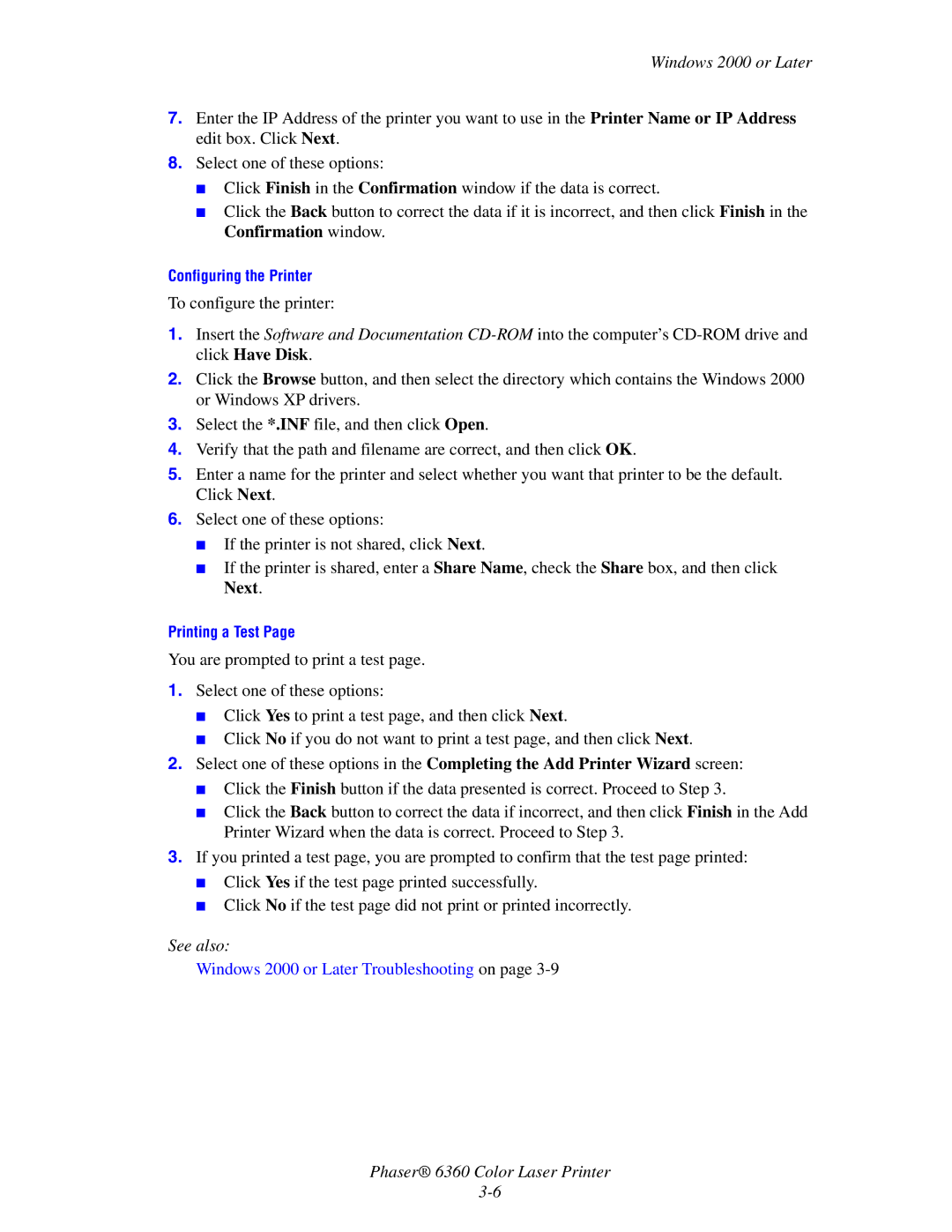 Xerox 6360 manual Configuring the Printer 