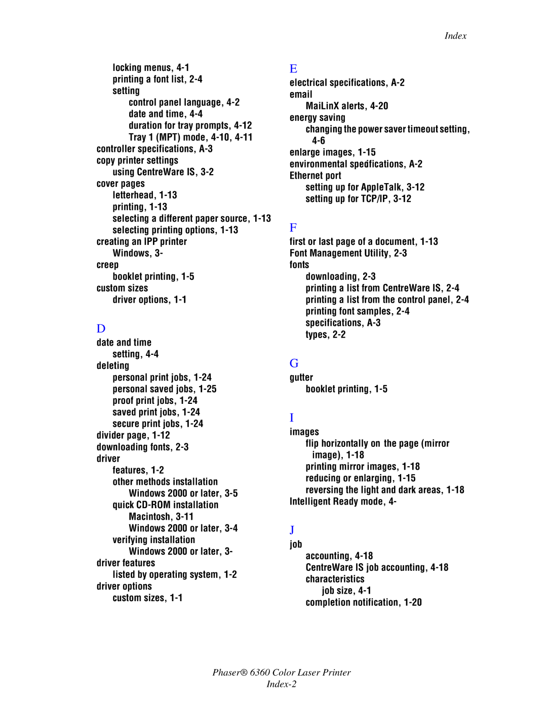 Xerox 6360 manual Index 