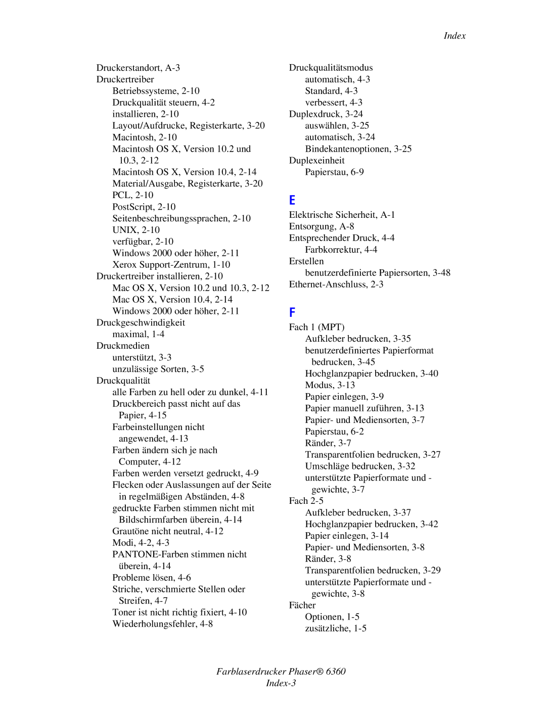 Xerox 6360 manual Farblaserdrucker Phaser Index-3 