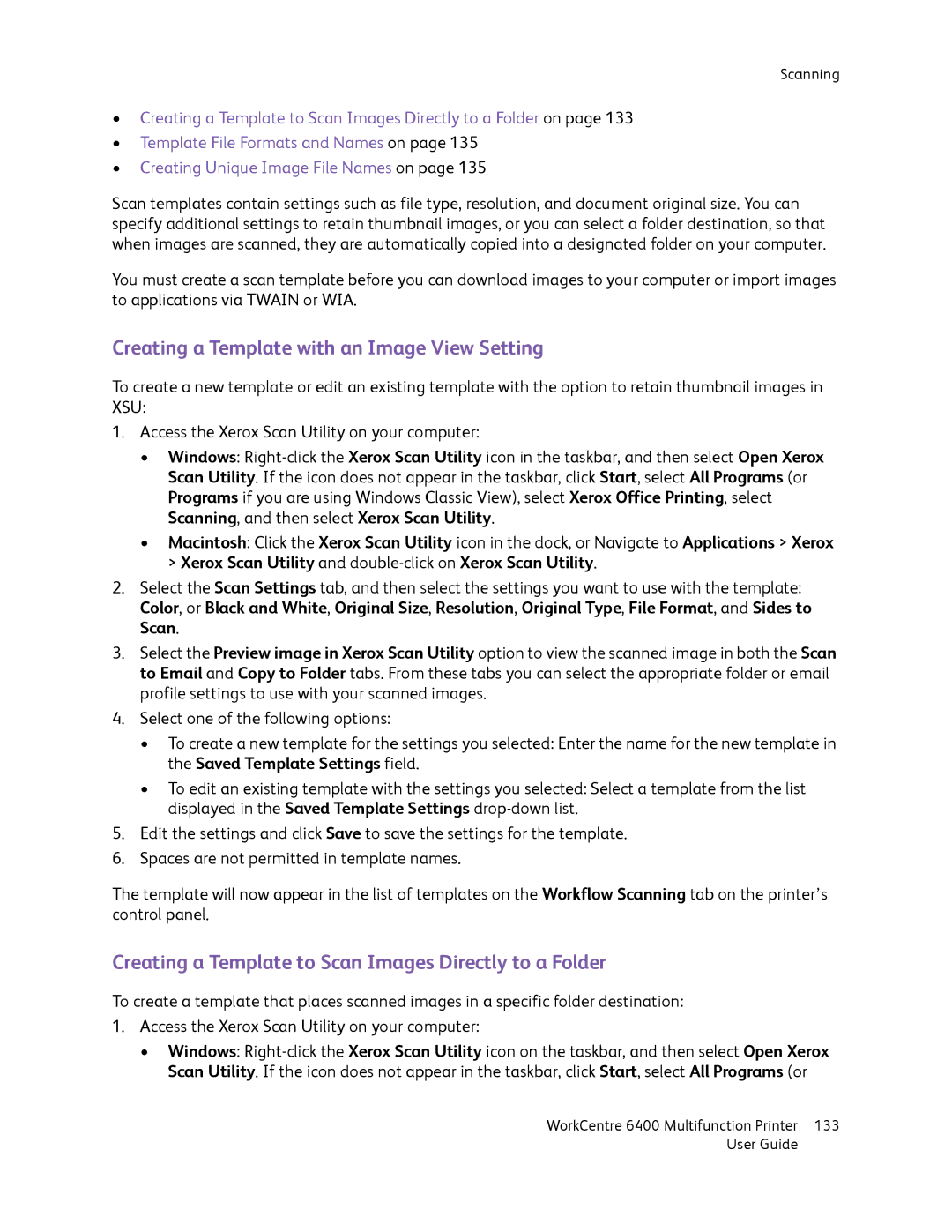 Xerox 6400 manual Creating a Template with an Image View Setting, Creating a Template to Scan Images Directly to a Folder 