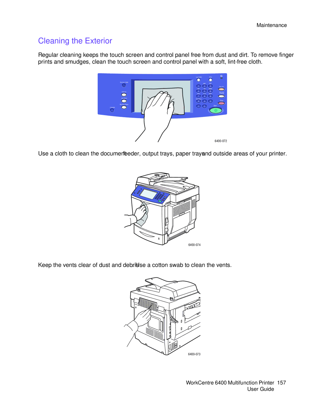 Xerox 6400 manual Cleaning the Exterior 