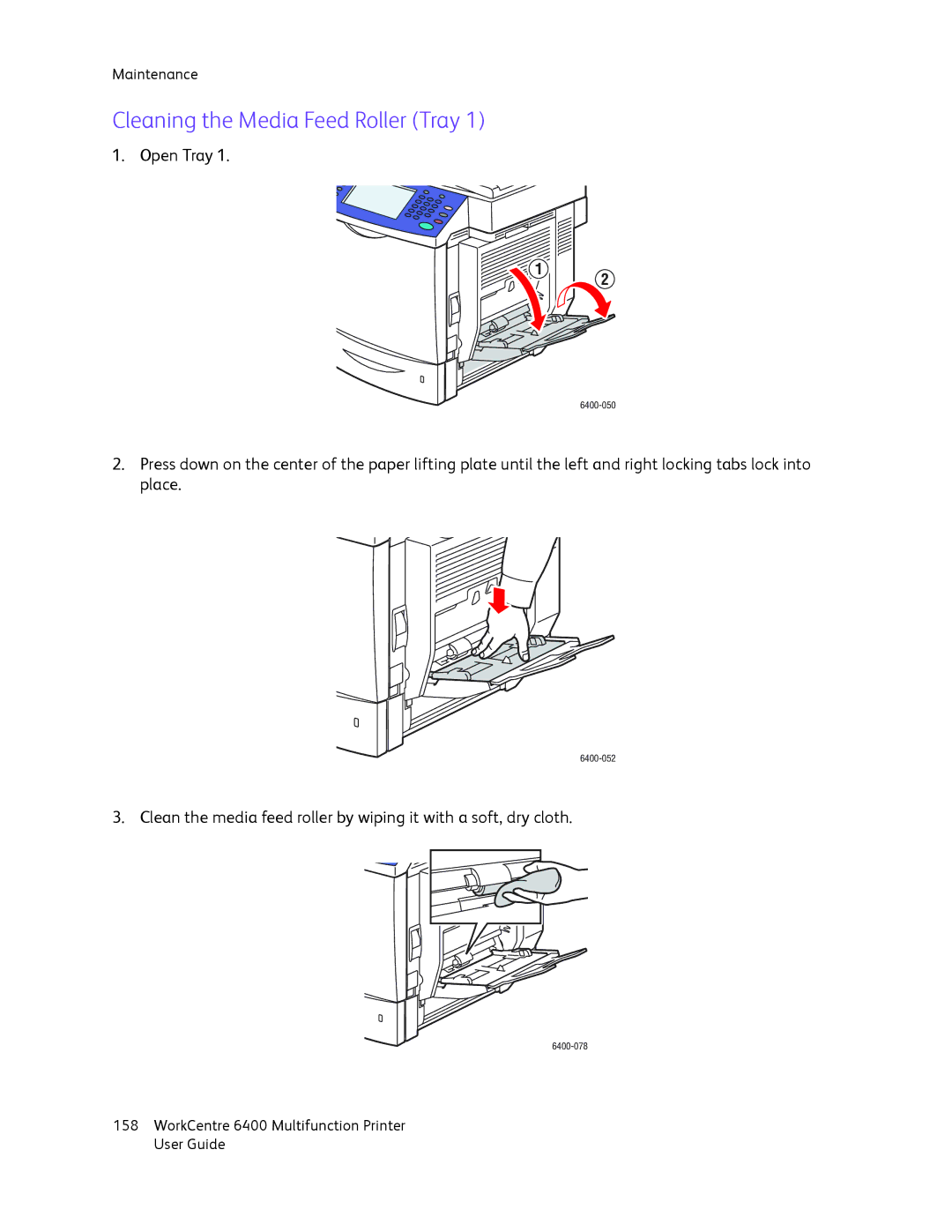 Xerox 6400 manual Cleaning the Media Feed Roller Tray 