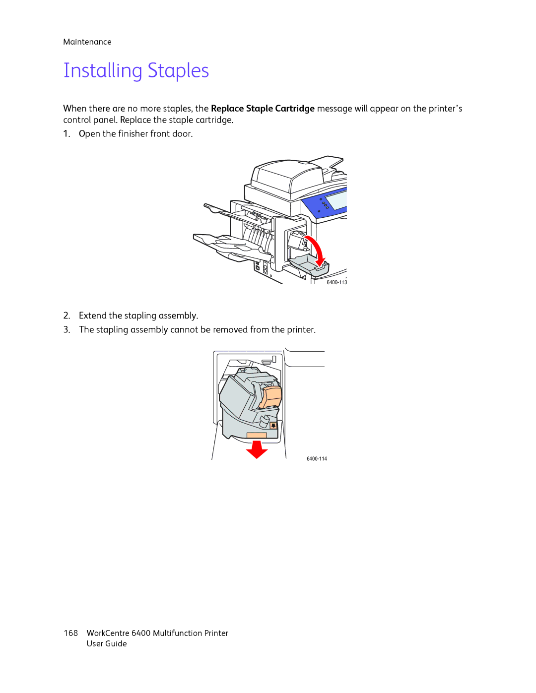 Xerox 6400 manual Installing Staples 