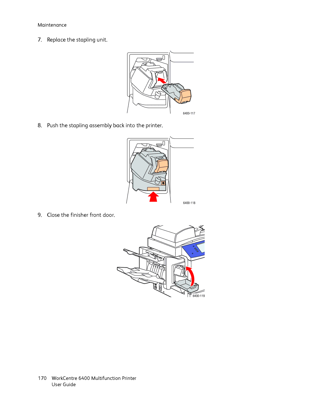 Xerox 6400 manual Replace the stapling unit 