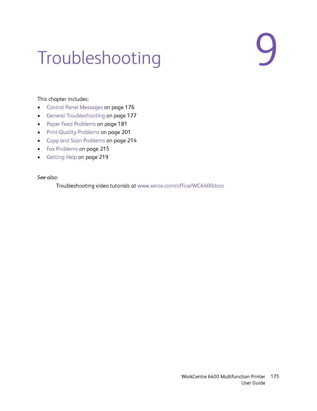 Xerox 6400 manual Troubleshooting9 