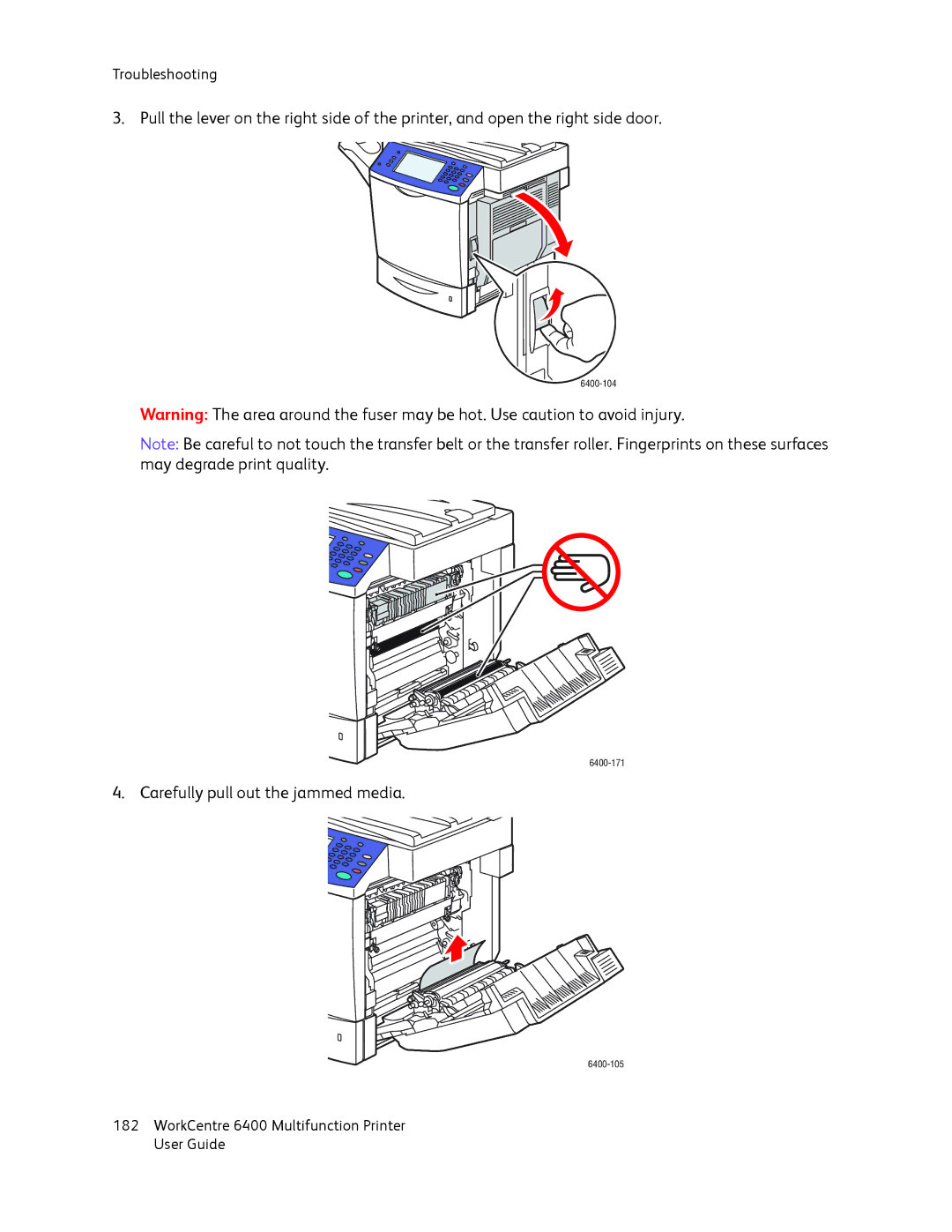 Xerox 6400 manual Carefully pull out the jammed media 