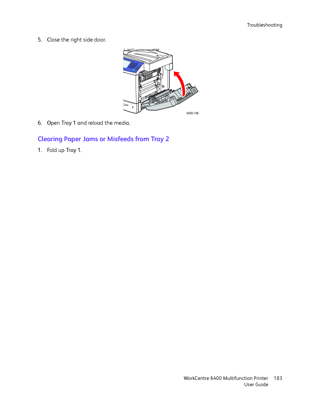 Xerox 6400 manual Open Tray 1 and reload the media 