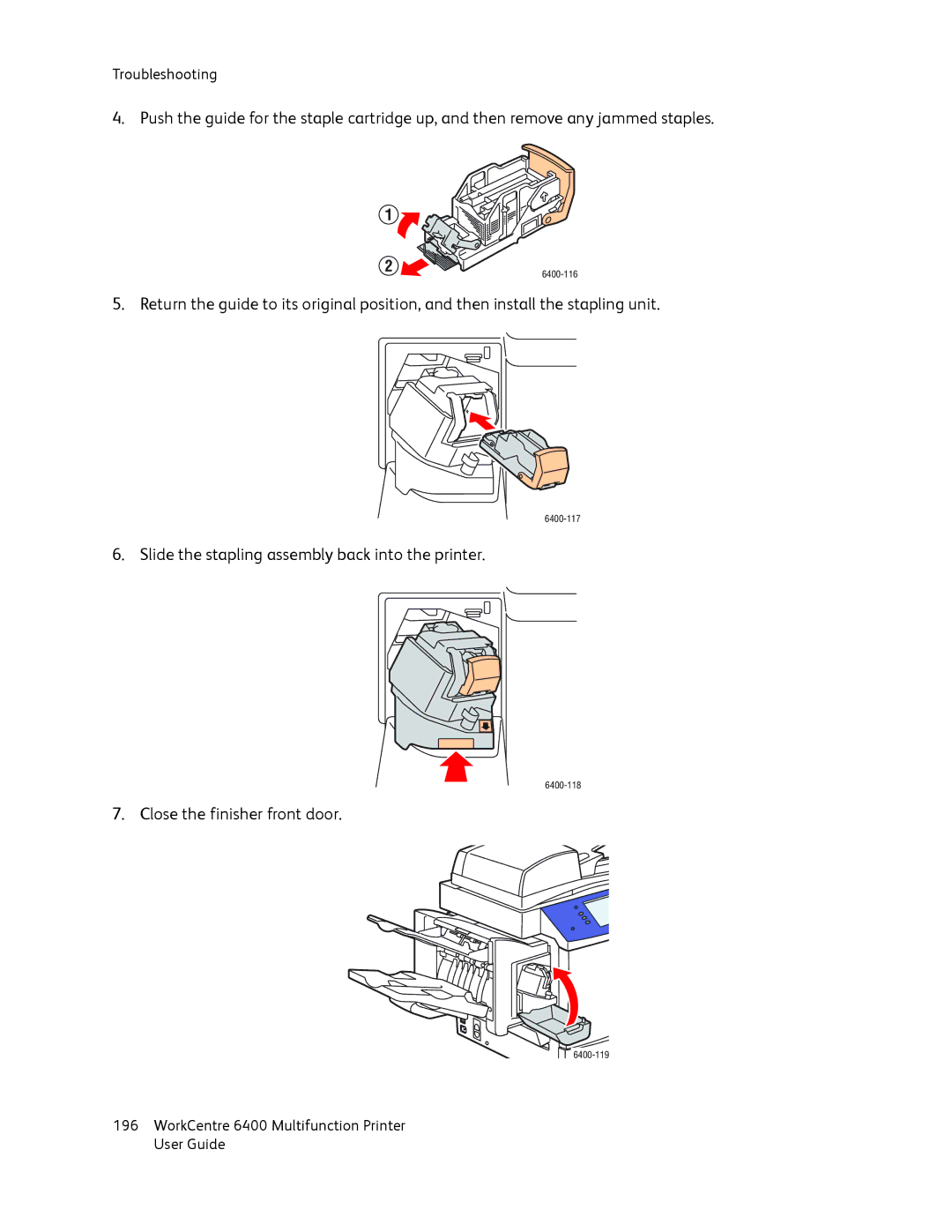 Xerox 6400 manual Slide the stapling assembly back into the printer 