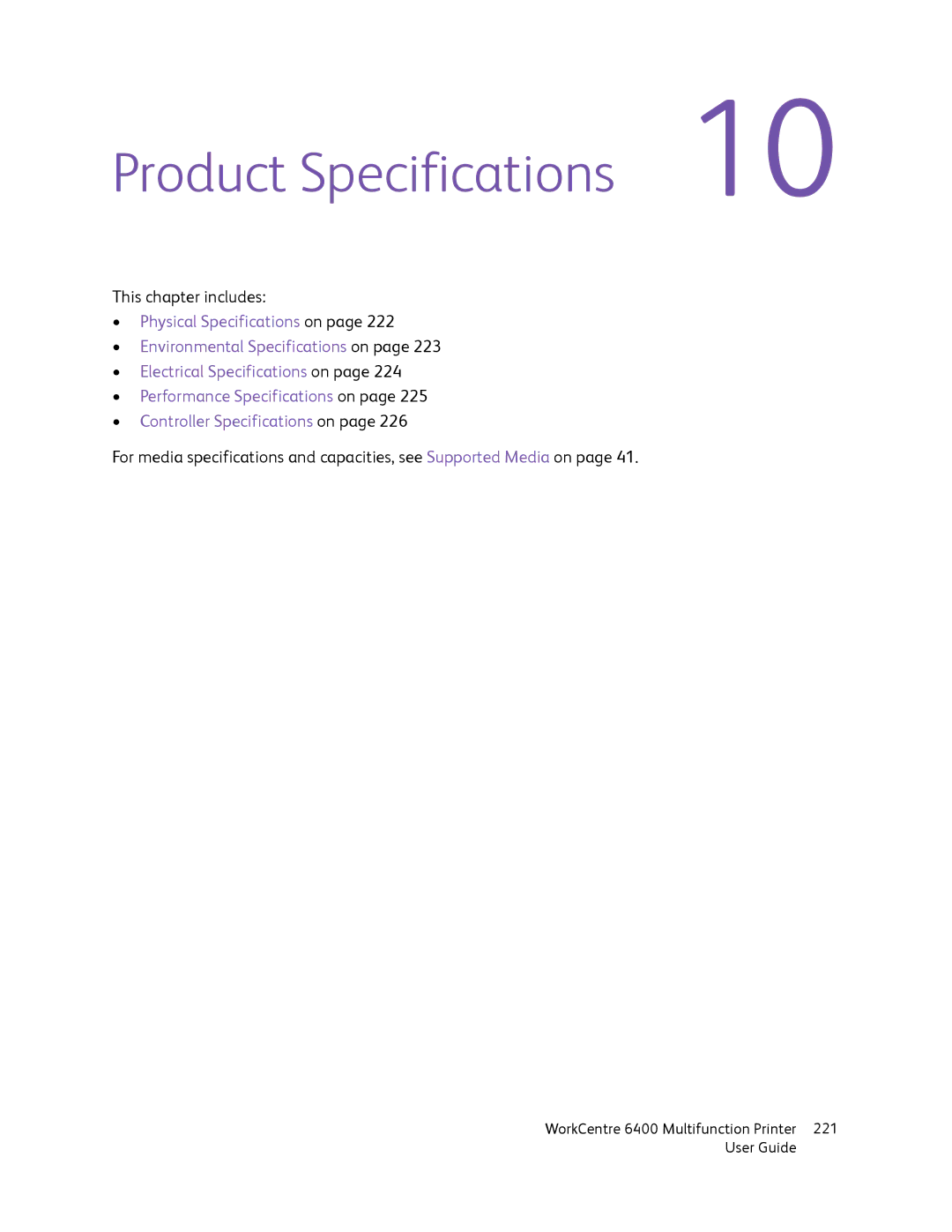 Xerox 6400 manual Product Specifications 