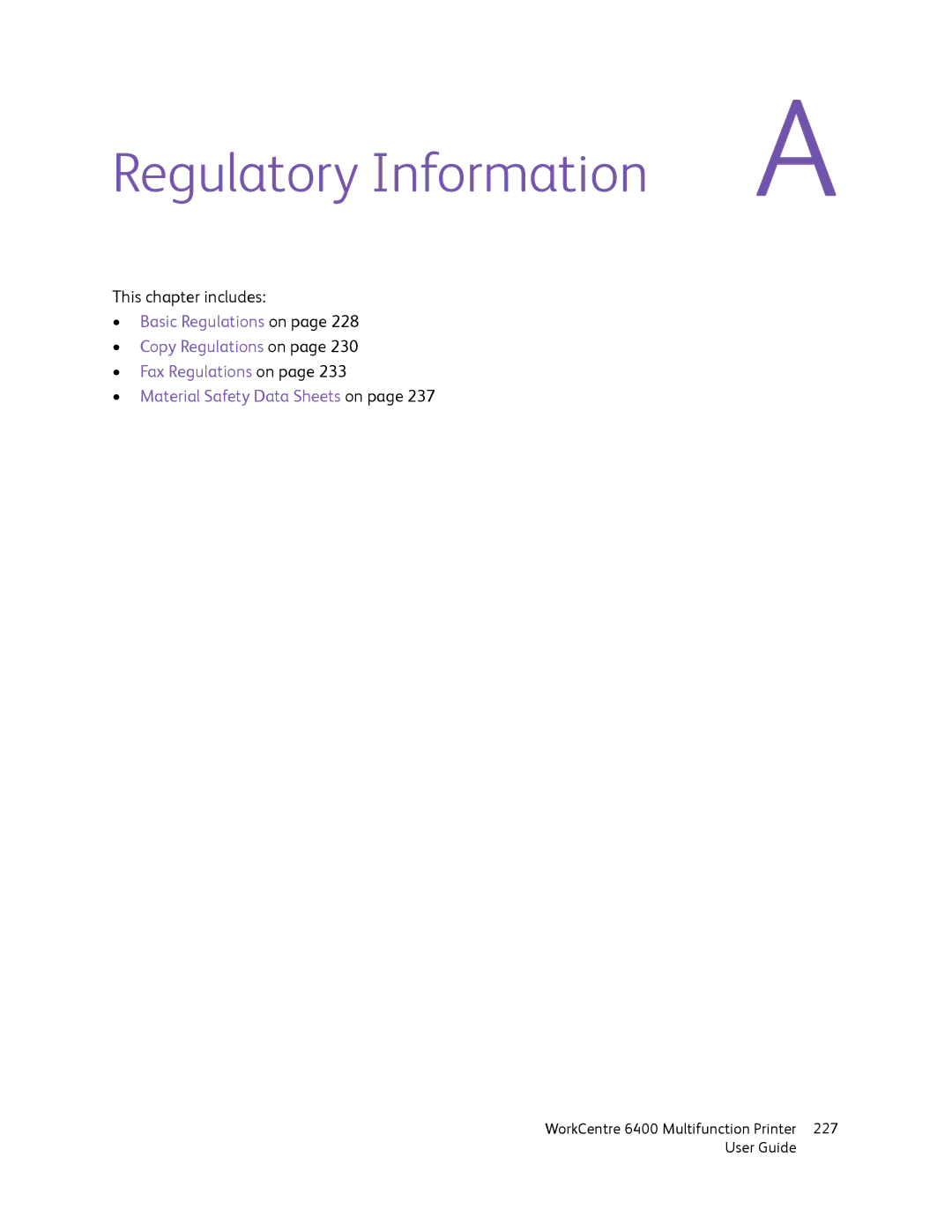 Xerox 6400 manual Regulatory Information 