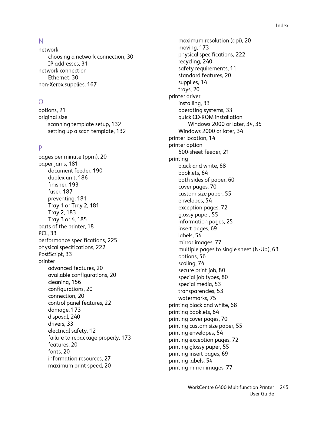 Xerox 6400 manual Network Choosing a network connection, 30 IP addresses 