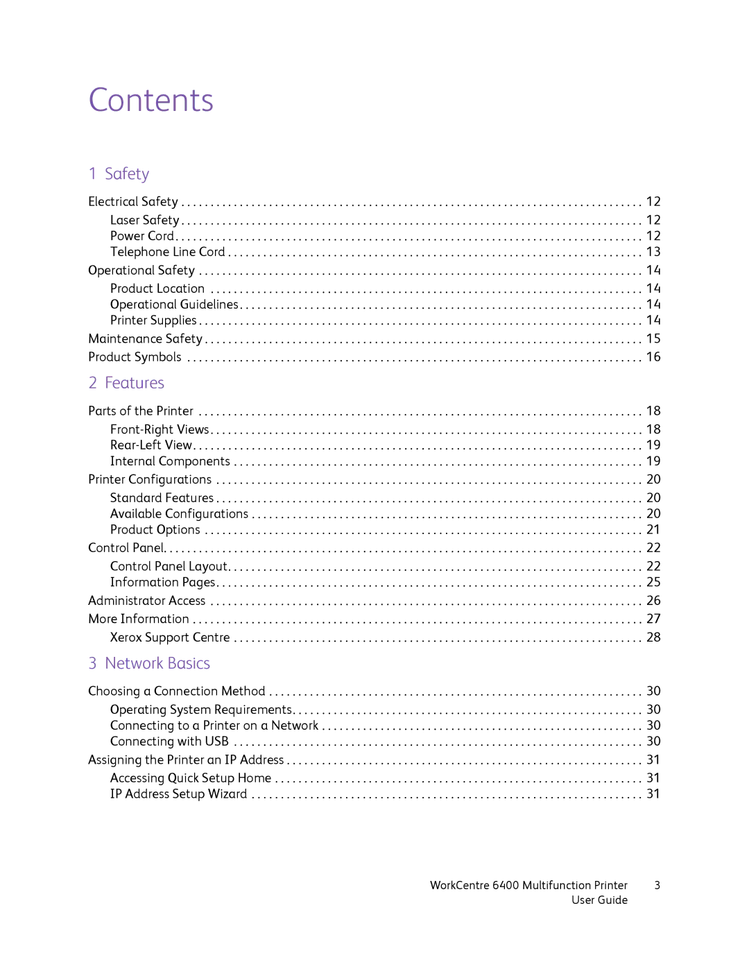 Xerox 6400 manual Contents 