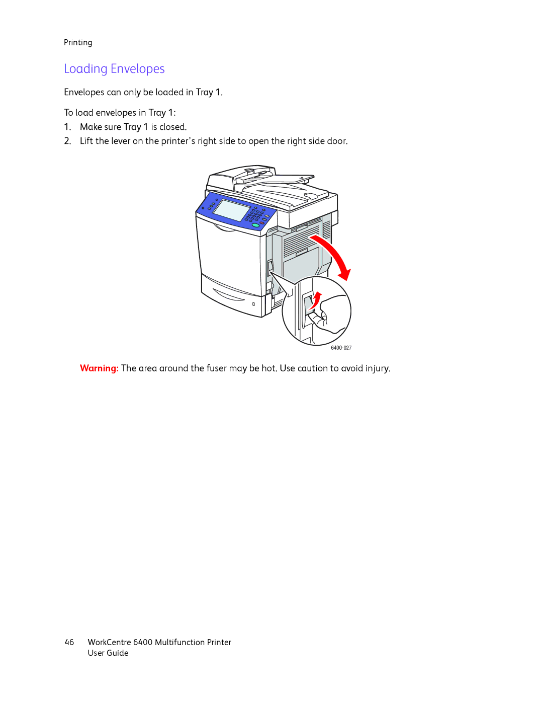 Xerox 6400 manual Loading Envelopes 