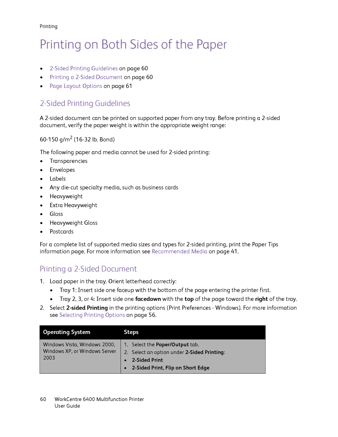 Xerox 6400 manual Printing on Both Sides of the Paper, Sided Printing Guidelines, Printing a 2-Sided Document 