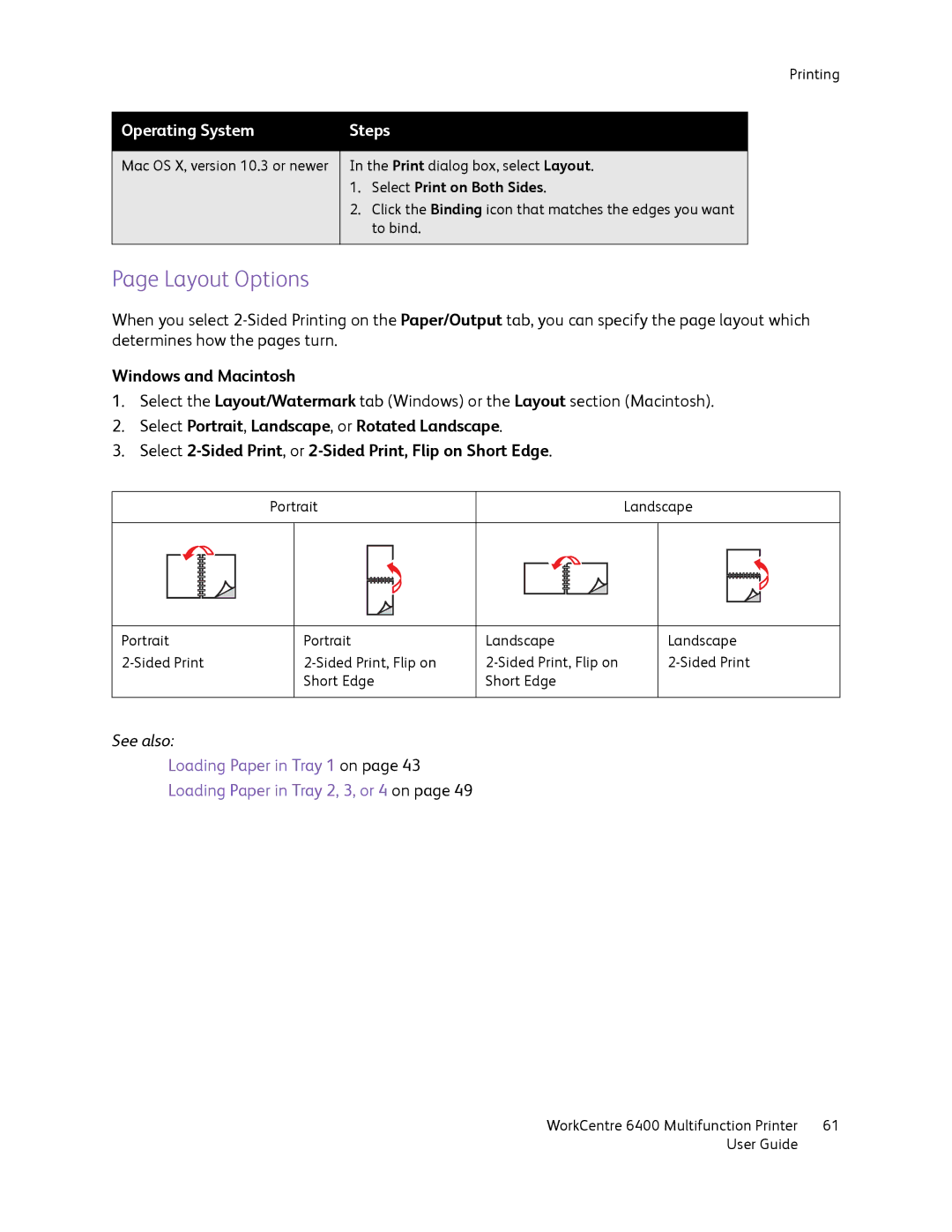 Xerox 6400 manual Layout Options, Windows and Macintosh 