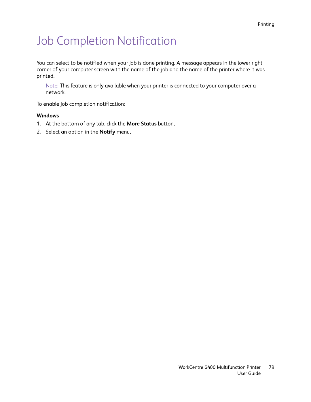 Xerox 6400 manual Job Completion Notification 