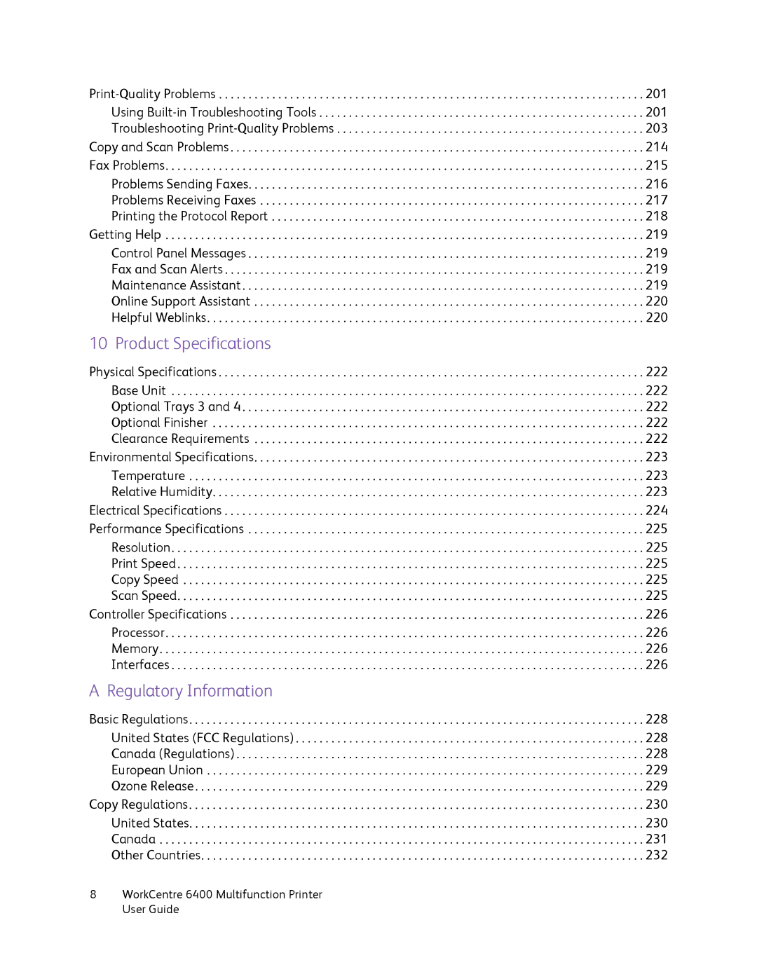 Xerox 6400 manual Product Specifications 