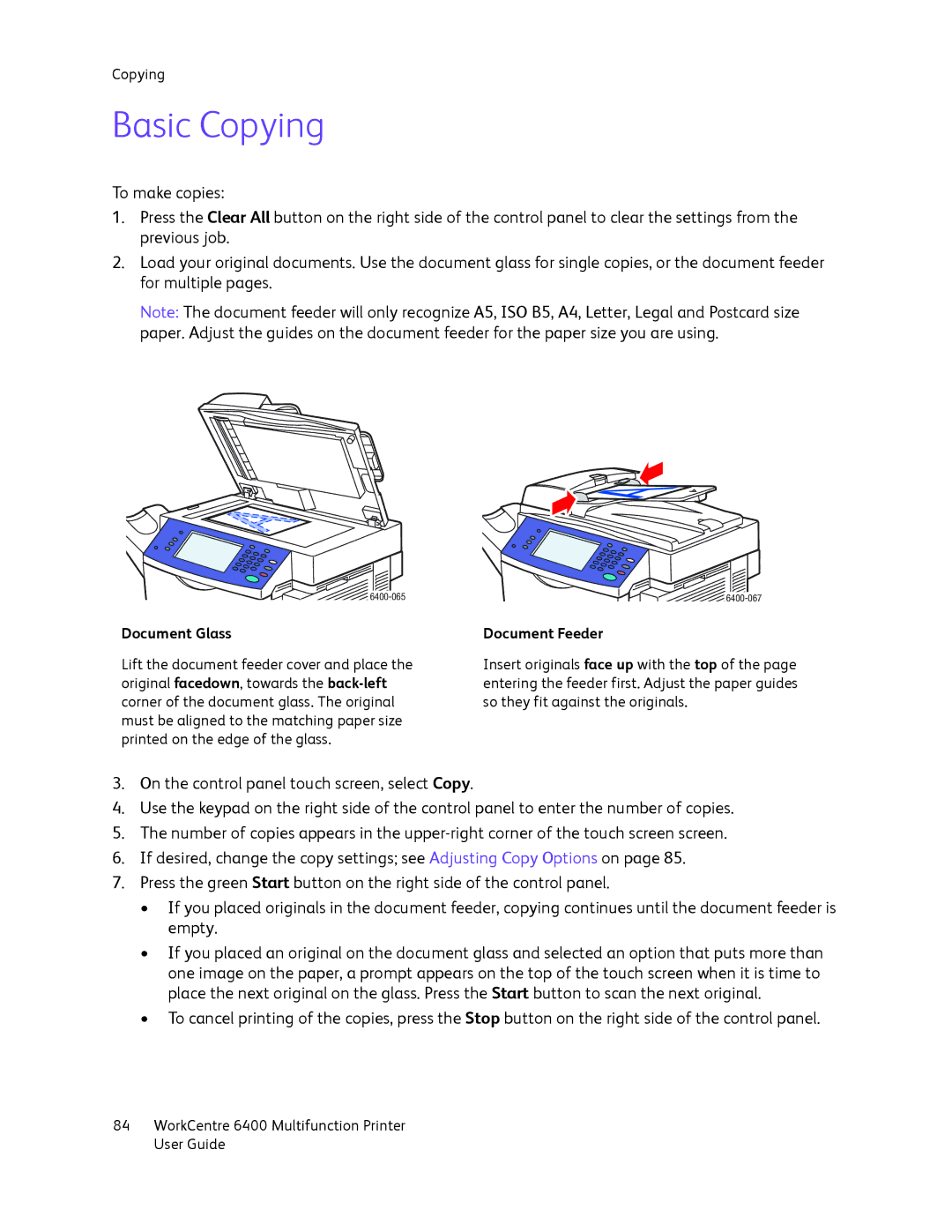 Xerox 6400 manual Basic Copying 