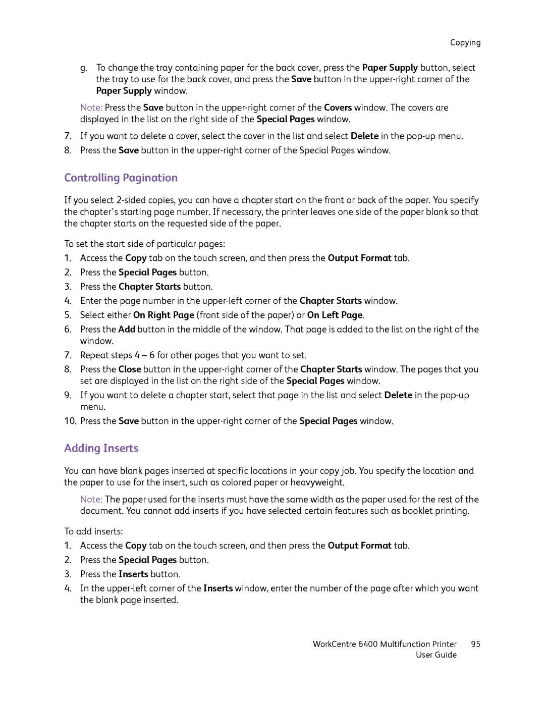 Xerox 6400 manual Controlling Pagination, Adding Inserts 