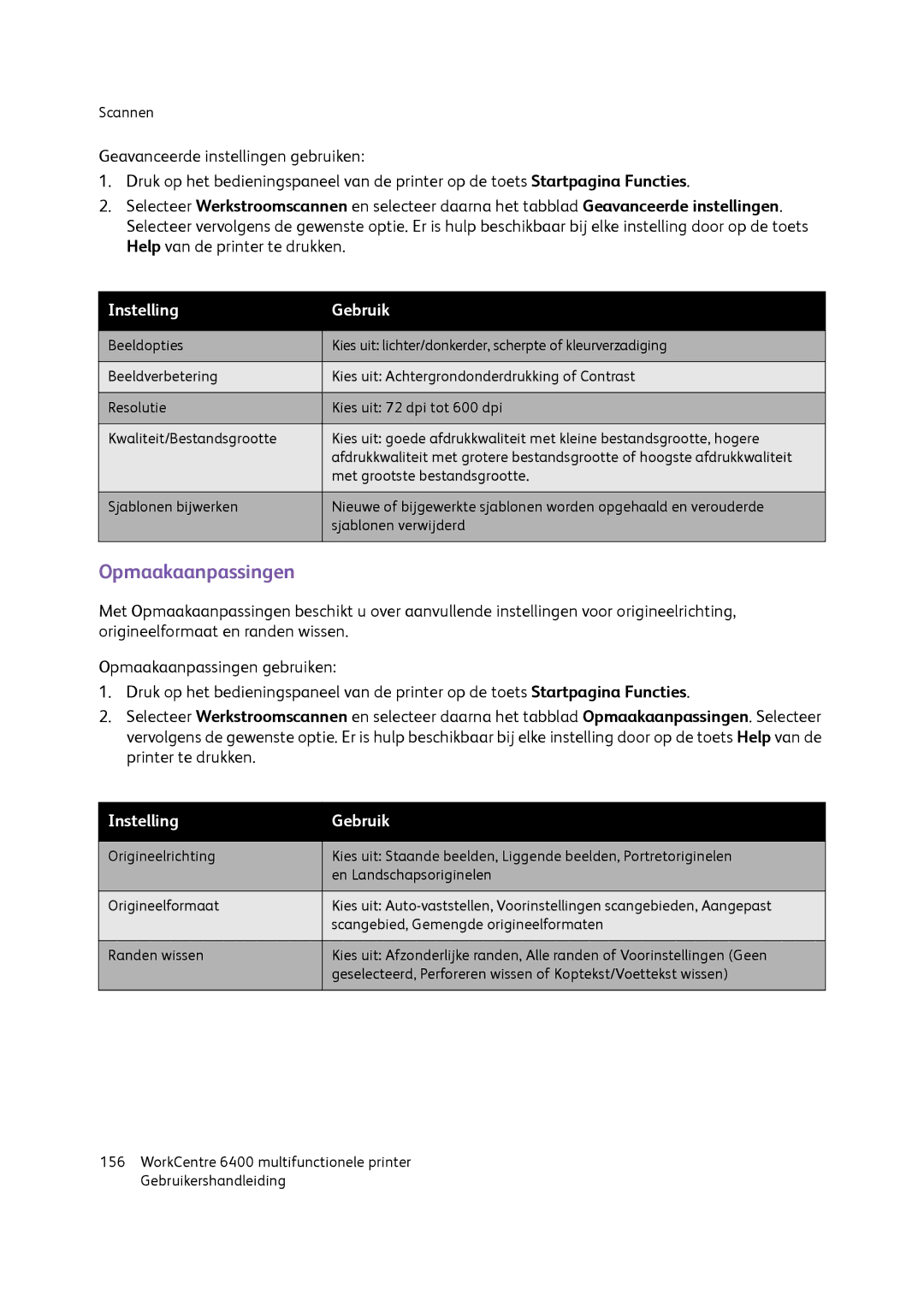 Xerox 6400 manual Opmaakaanpassingen 