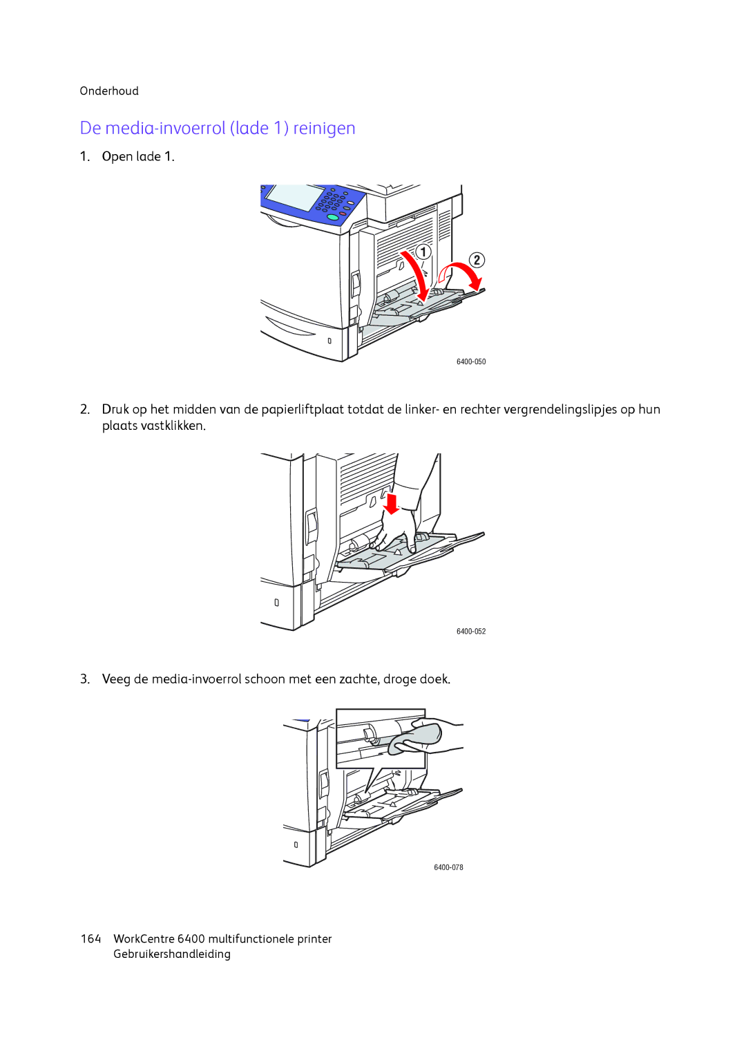 Xerox 6400 manual De media-invoerrol lade 1 reinigen 