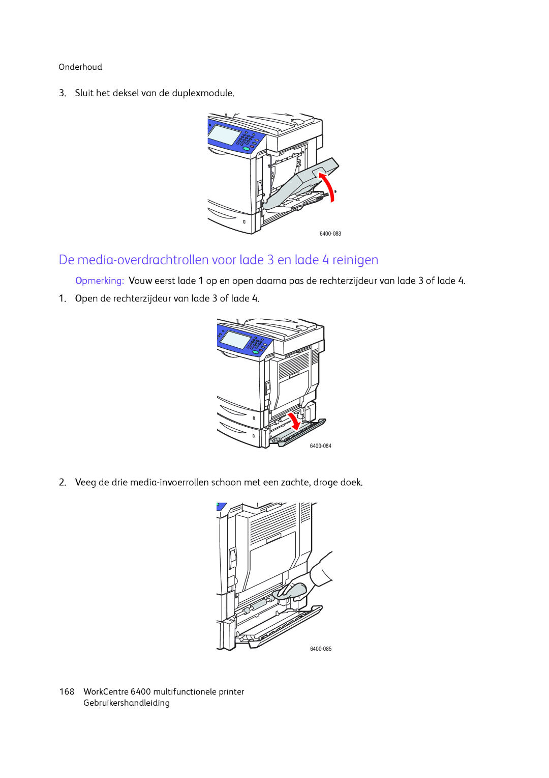 Xerox 6400 manual De media-overdrachtrollen voor lade 3 en lade 4 reinigen 