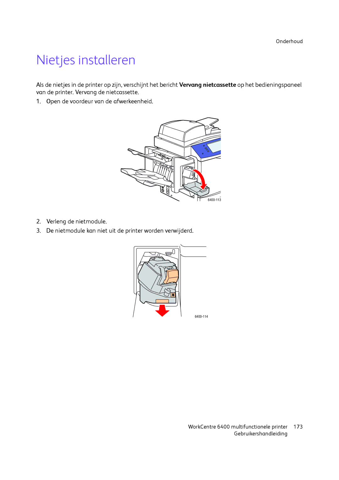 Xerox 6400 manual Nietjes installeren 