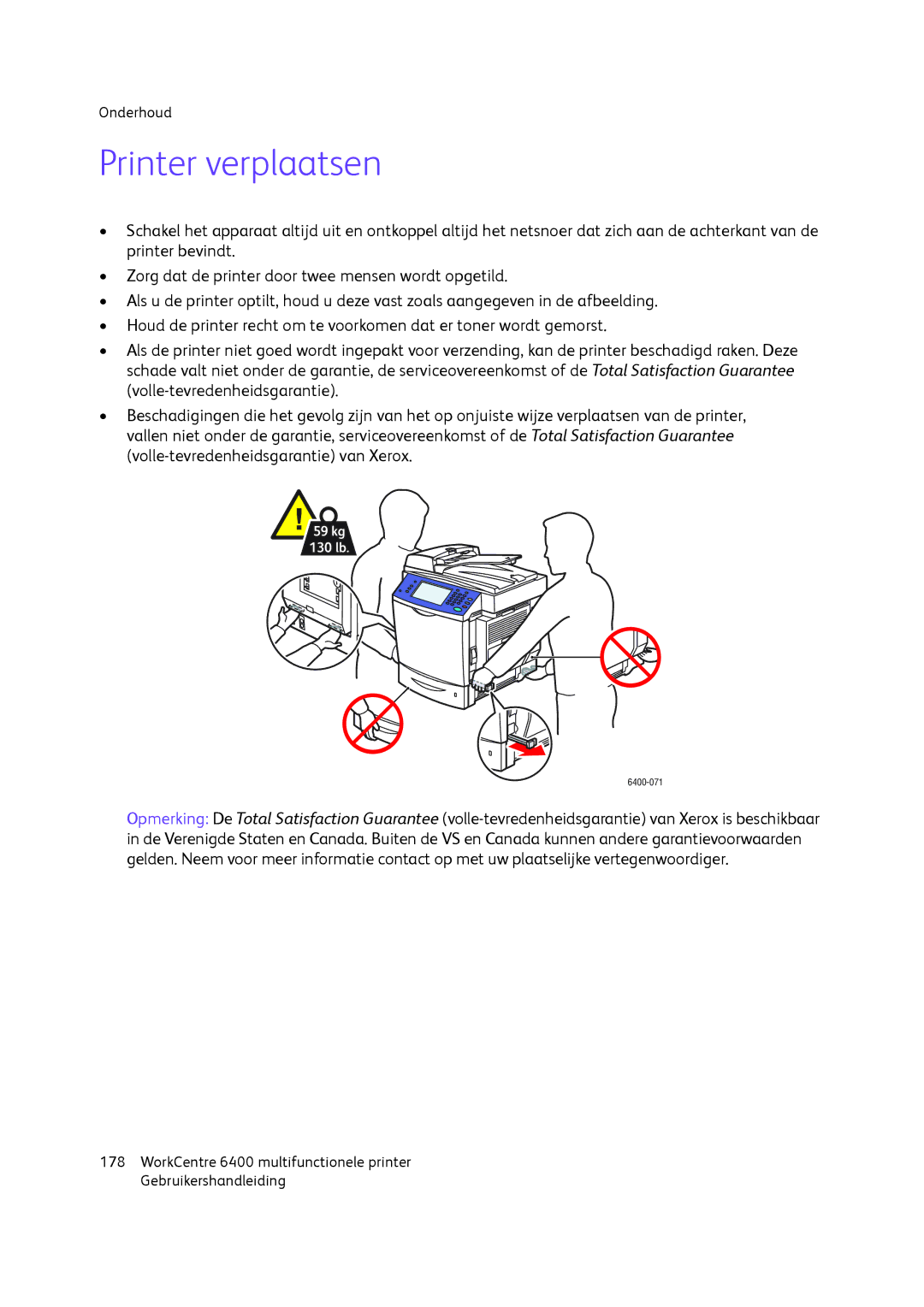 Xerox 6400 manual Printer verplaatsen 