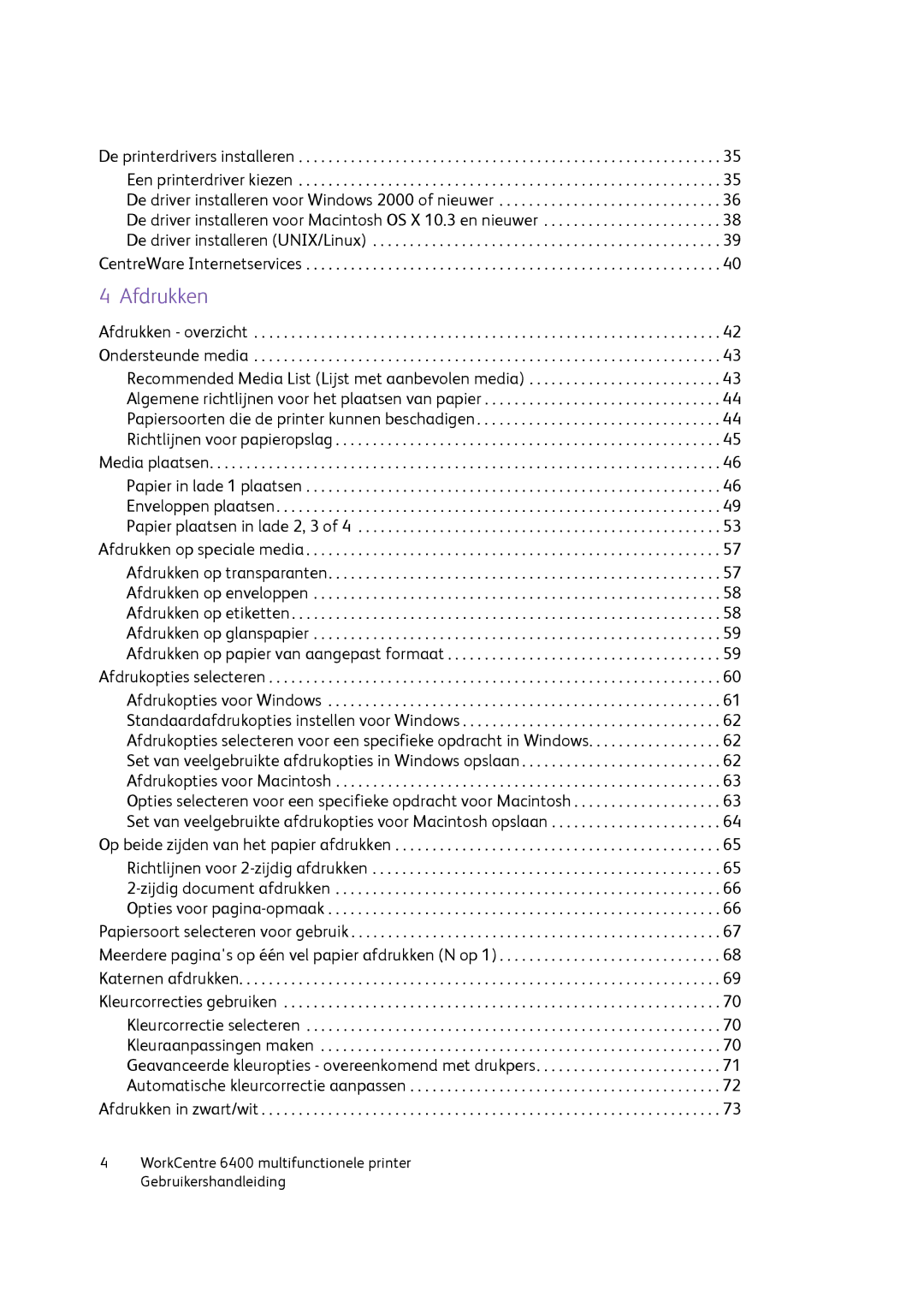 Xerox 6400 manual Afdrukken 