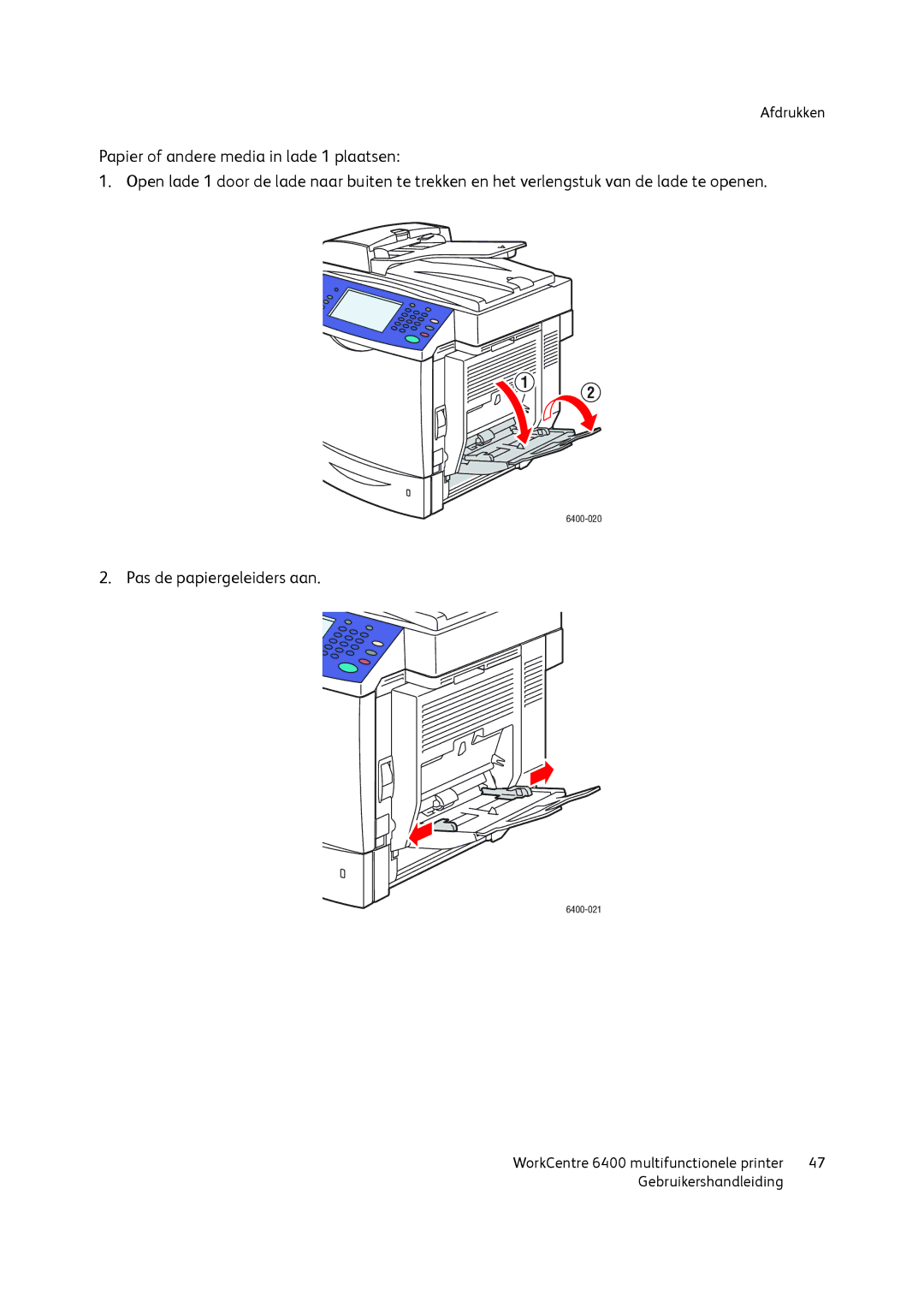 Xerox 6400 manual Pas de papiergeleiders aan 