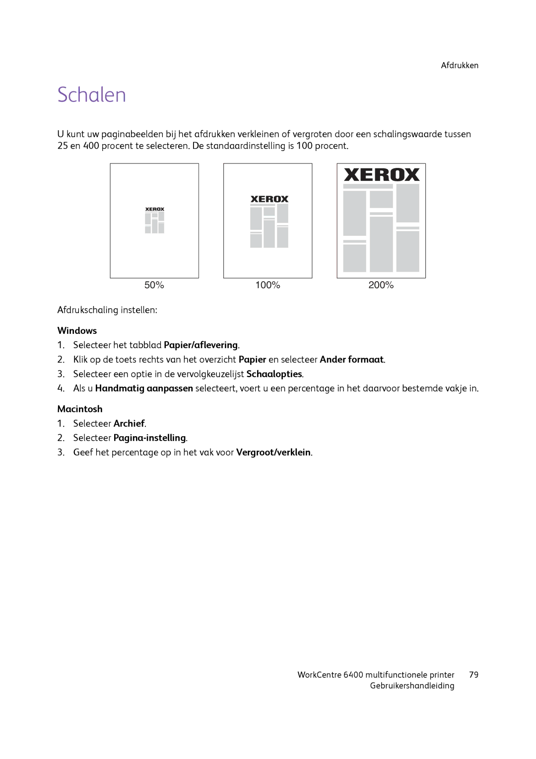 Xerox 6400 manual Schalen, Selecteer Pagina-instelling 