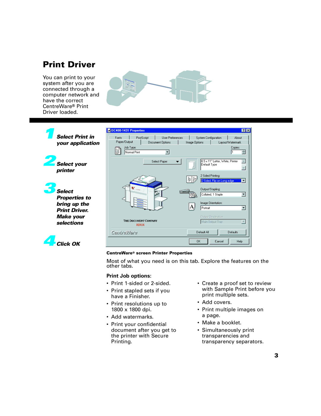 Xerox C65, C75, C90, 65, 75, 90 manual Print Driver, Print Job options 