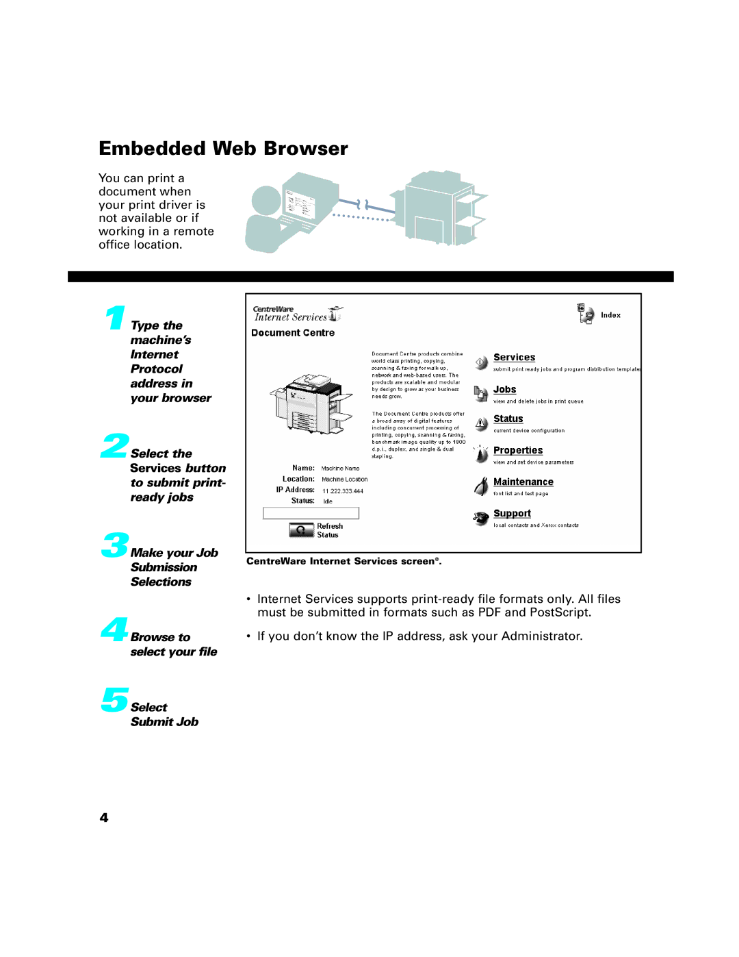 Xerox 65, 75, 90, C65, C75, C90 manual ~ ~, Embedded Web Browser 