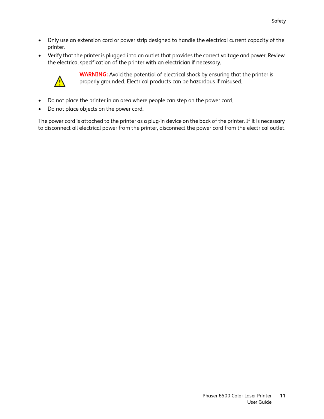 Xerox 6500 manual Safety 