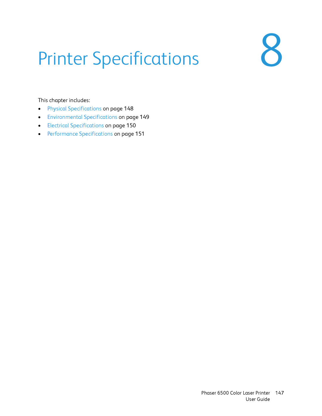 Xerox 6500 manual Printer Specifications 