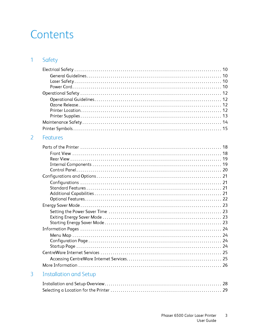 Xerox 6500 manual Contents 